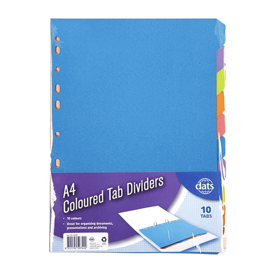 10 Tab Bright Dividers A4 file Dividers indices document Organizer Office