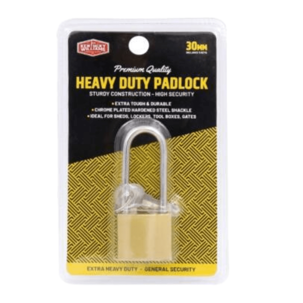 30mm Heavy Duty Padlock Long Shackle Brass Luggage Lock Cut Resistance + 3 keys