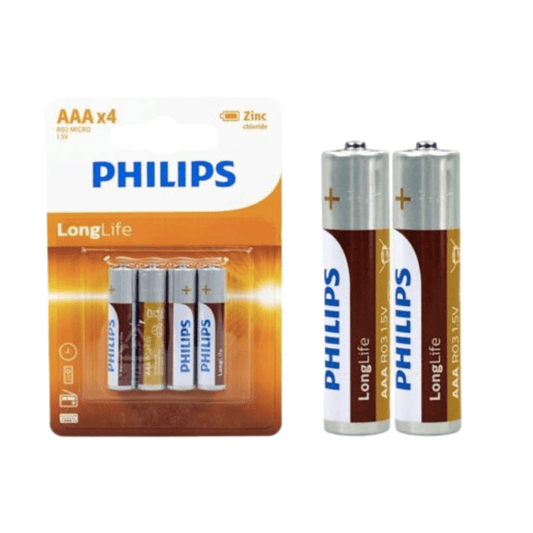 4pcs Genuine Philips AAA Long Life Zinc Battery 1.5V Batteries 3x More Power