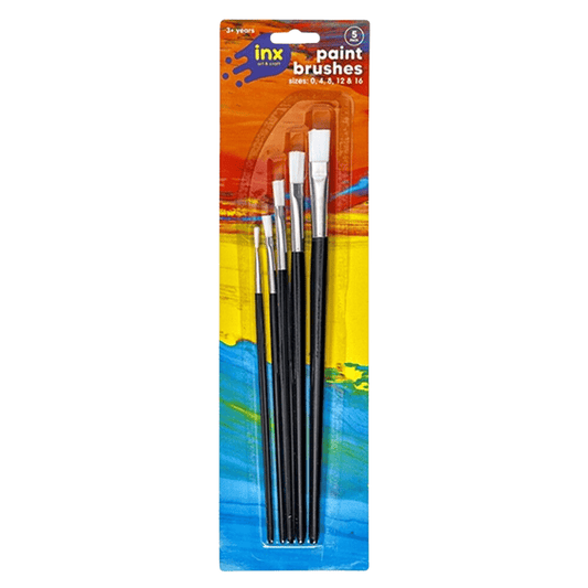 5 x Flat Paint Brush Sizes Set Bristle Canvas Preparation Oil Acrylic Watercolor