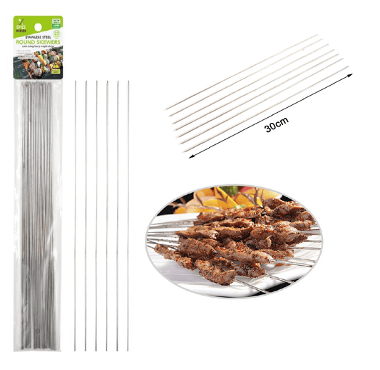 Stainless Steel 20 x Round Metal Skewers Silver BBQ Picnic Barbecue Party Needle