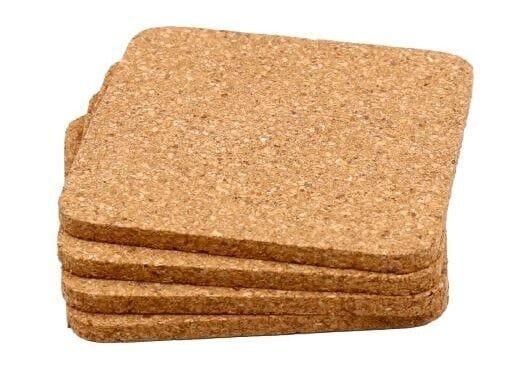 4x Square Cork Look Coasters Holder Cup Mats Pad Drinks Table Glasses Coffee