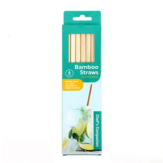 6pc Eco Bamboo Straws with Cleaner 19.8cm x 6mm Bamboo Straw Brush For Party BBQ