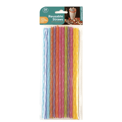 24pcs Reusable Plastic Straws Party Drinking Straw Cleaning Colourful Long 25cm