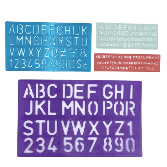 Alphabet Stencil 4 Pcs Ruler Sets Upper Lower Letters Numbers School Plastic