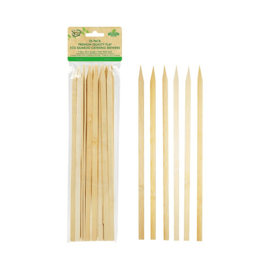 Bamboo 25 x Flat ECO Skewers BBQ Picnic Barbecue Party Needle 30cm