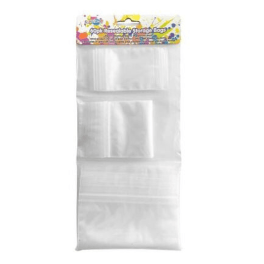 60 Zip Bags Resealable Plastic Storage Clear Assorted Size Value Pack Seal