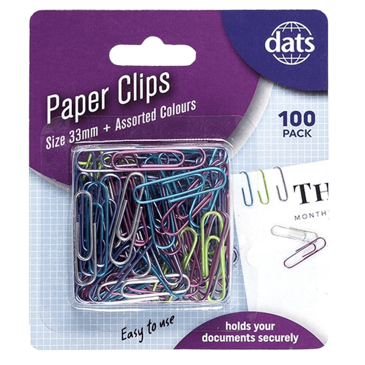 Paper Clips Metal Office 100 Pack Clip Colorful Craft School 33mm